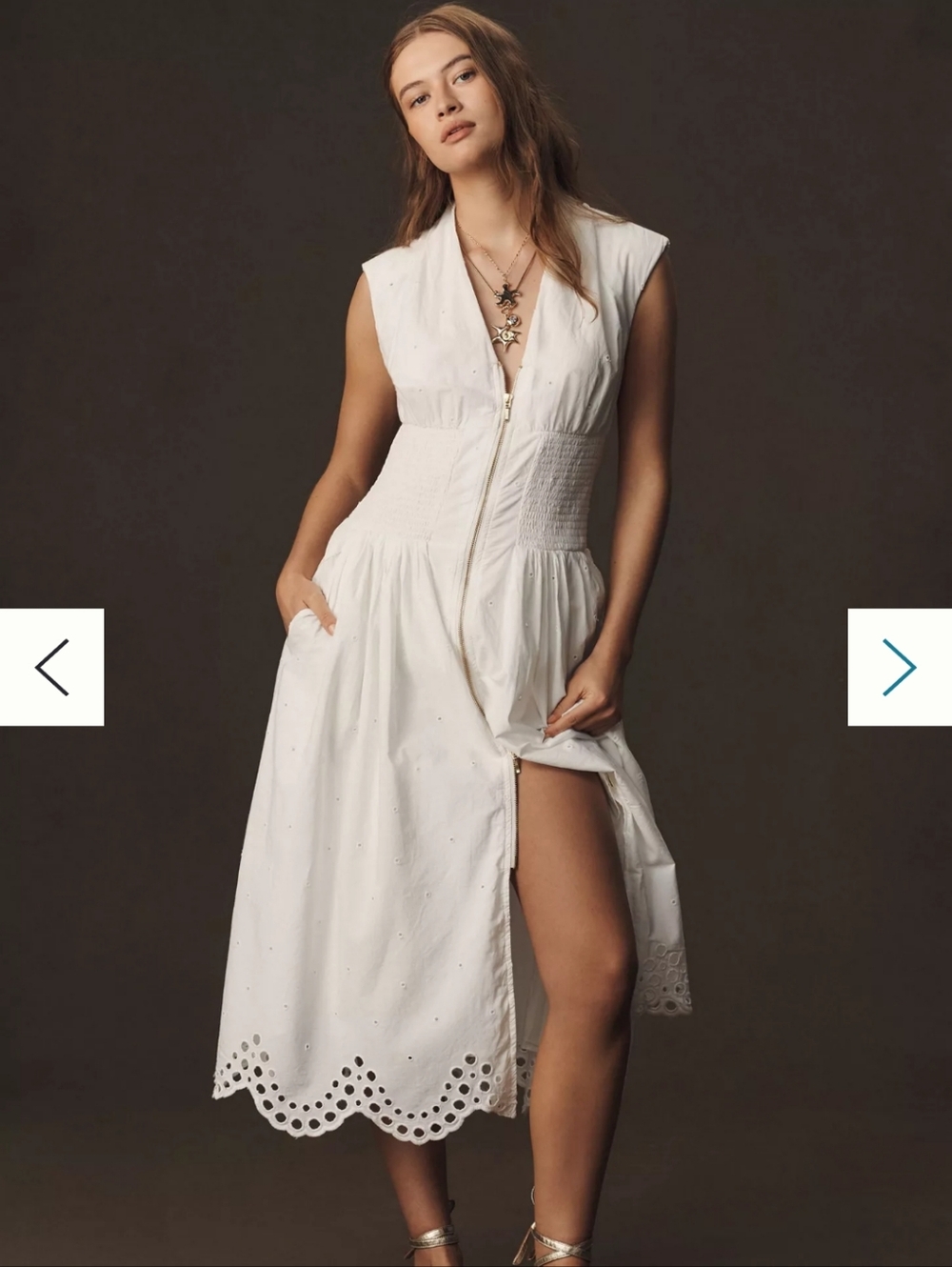 Anthropologie Maeve The‎ Tommie Cap-Sleeve Smocked Front-Zip Shirt Dress 2X